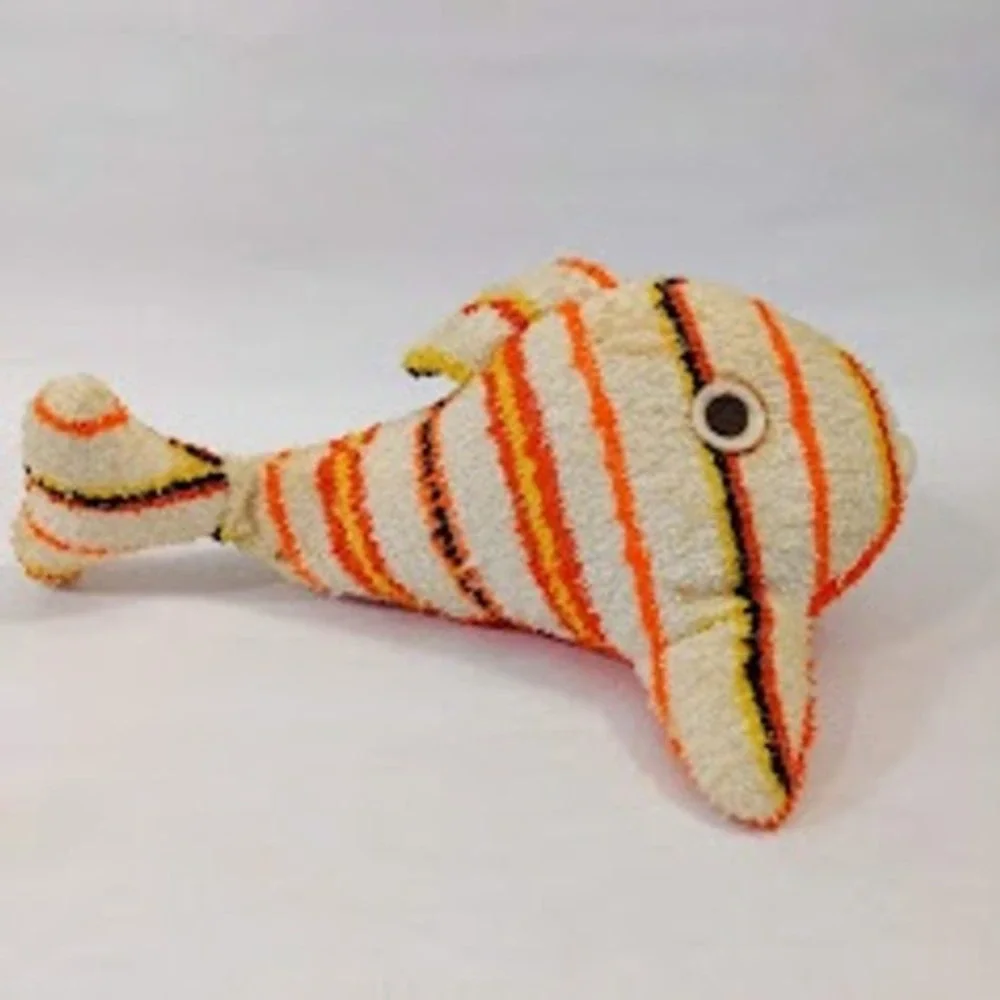 Vintage Dee Gee of California Terry Cloth Plush Fish Orange Striped Stuffed Toy